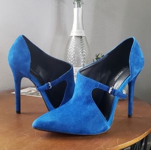 Zara Basic Blue Suede Pointed Toe Heels